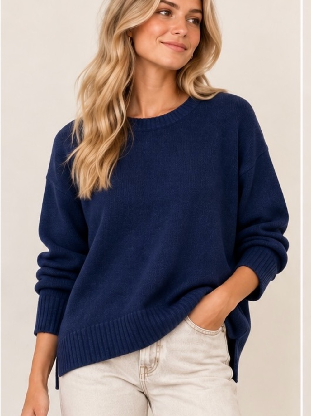 Jenni Kayne Blue Wool Cashmere Crewneck Sweater XL Oversized